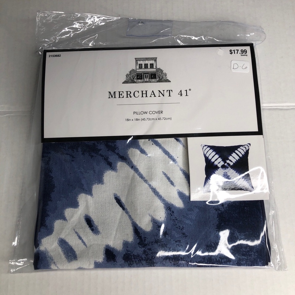 Merchant 41 Pillow Cover Blue White Tie Dye 18 x 18 in New NIP